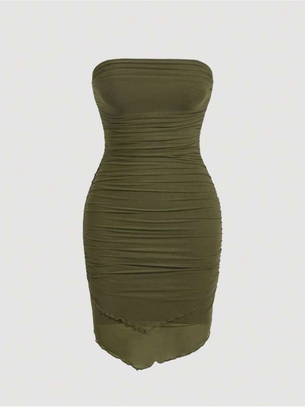 Strapless Ruched Olive Green Dress